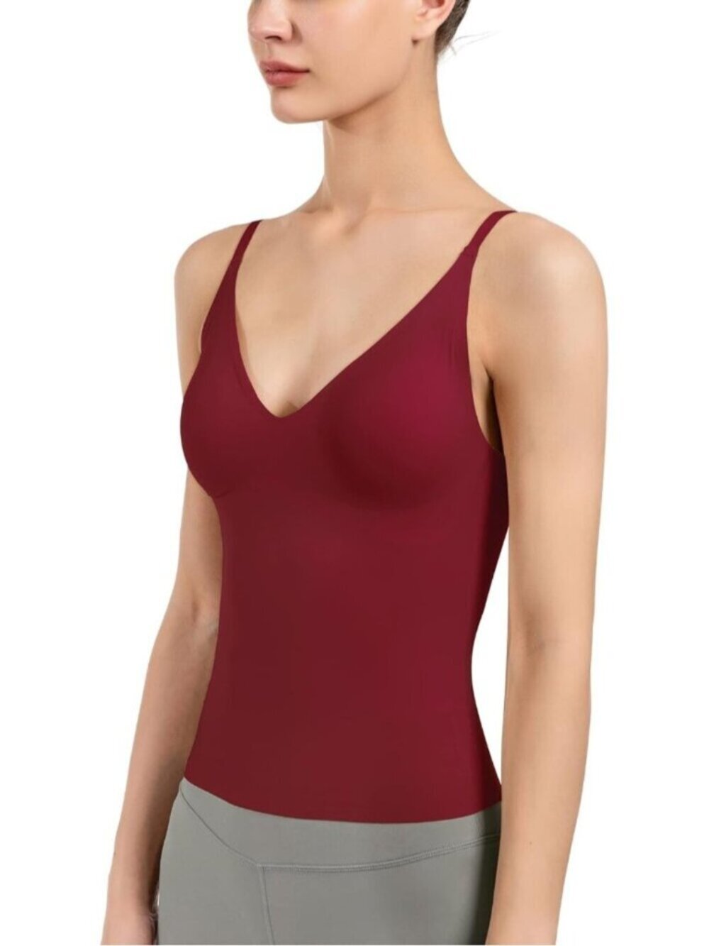 Women's Red Fit Camisole with Built in Bra - Spaghetti Straps Camis Tank